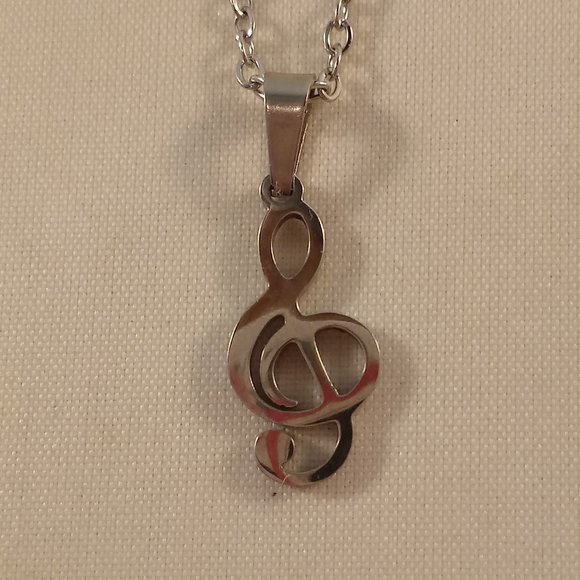 Stainless Steel Silver Music Note Treble Clef Pendant Chain Necklace Unisex Gift - Picture 3 of 4